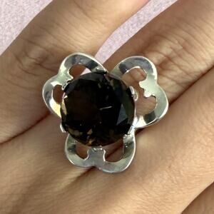 taxco mexico sterling silver vintage smoky quartz flower ring size 6.25